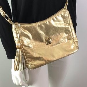 Pinky , vintage 90’s Y2K , gold leather cross body purse
